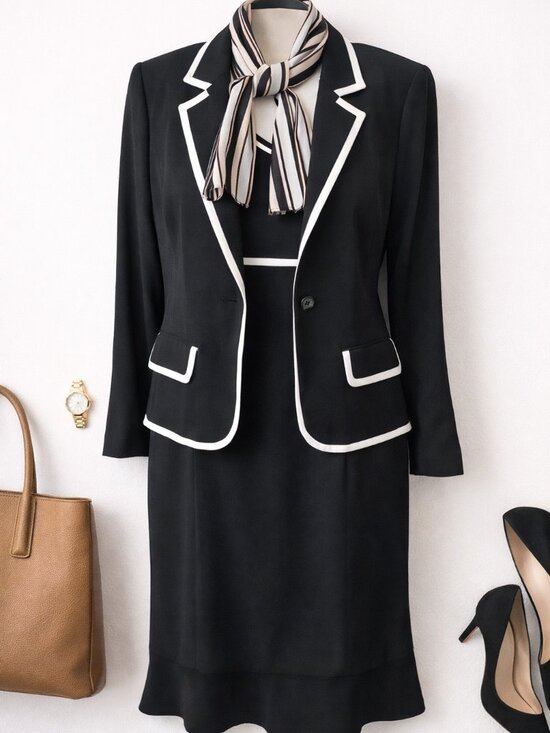 Sag Harbor Dresses & Skirts - Sag Harbor 2 Piece Dress Suit 18W NWT Black White Trim Office Career Set